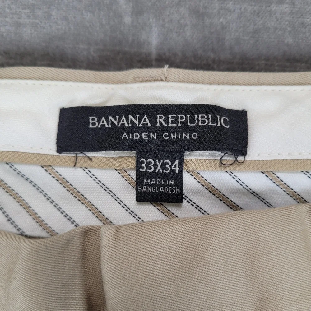 Banana Republic Aiden Chino Mens Actual Sz 34x33 Khaki Tan Slim Fit Cotton Pants